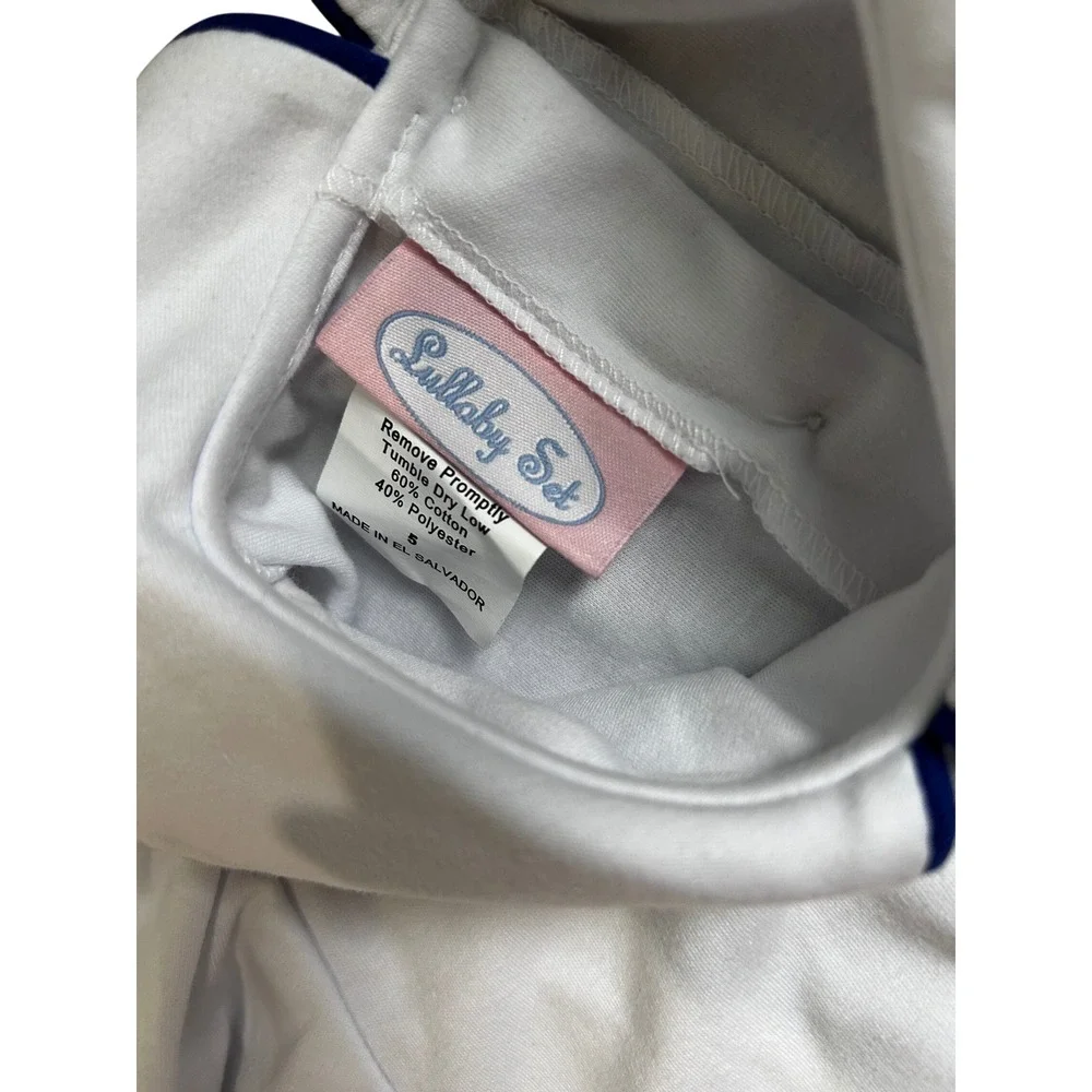 Lullaby Set Girls White Knit Blouse Peter Pan Collar Navy Piping Size 5 NWT
